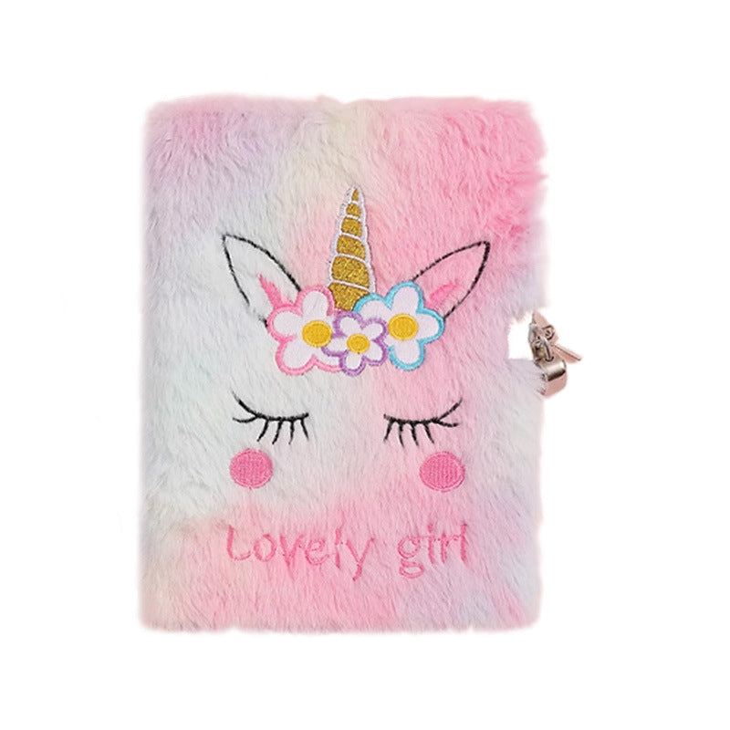 Wholesale Children' s A5 Cartoon Unicorn Lockable Plush Notebook